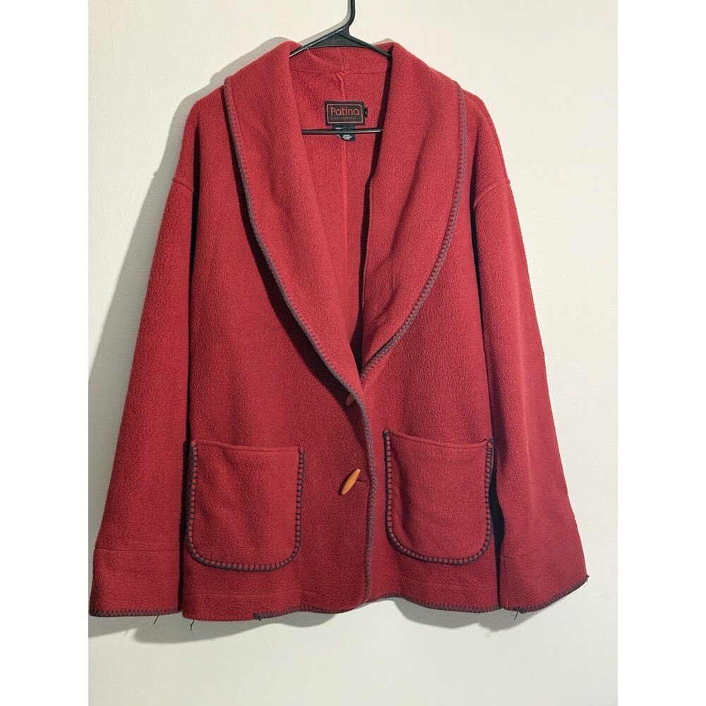 Patina International Sweater woman Medium Red Fleece Toggle Button Vintage